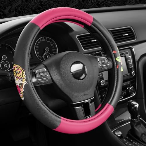 ED HARDY Tiger Print Steering Wheel Cover, Hot Pink Leather Universal Car - Image 5