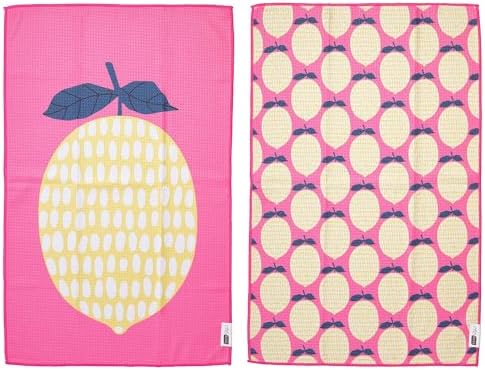 Ritz Waffle Microfiber Kitchen Towel 2pc Set – Lemons – Vibrant Pink & Yellow by RITZ