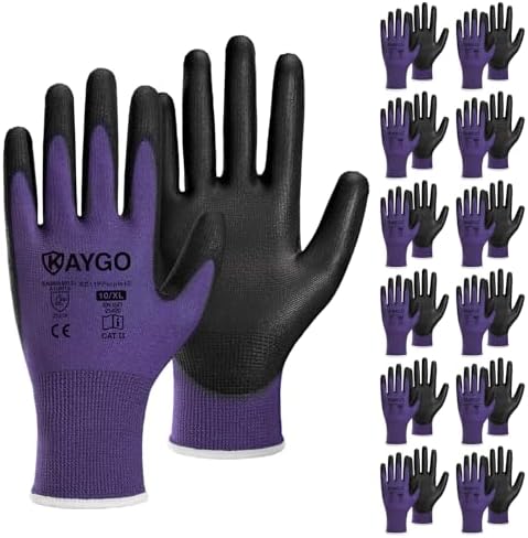 KAYGO Safety Work Gloves for Men Women, PU Coated Palm & Fingers by KAYGO