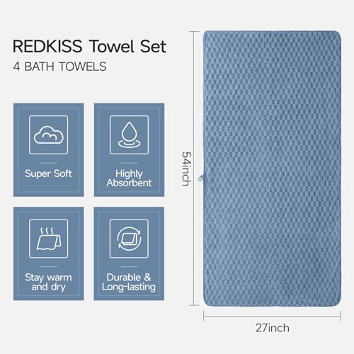 REDKISS 4 Pack Blue Bath Towels - Image 4