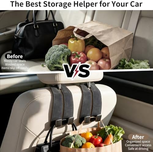 Amooca Car Headrest Hooks 2-Pack Suede Seat Organizer - Image 3