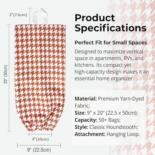Plastic Bag Holder, Wall Mount Grocery Bag Dispenser, Yarn-dyed Houndstooth - Image 3