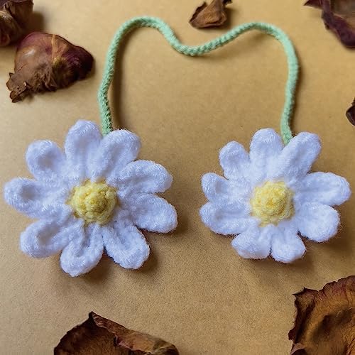 Crochet Daisy Car Mirror Hanging Decor – Handmade Knitted Flower Accessories - Image 3