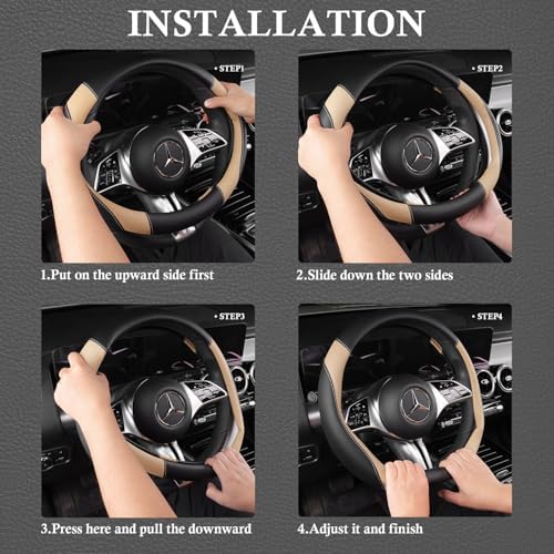 CAR PASS Faux Leather Steering Wheel Cover and Waterproof Car Floor Mats - Image 6