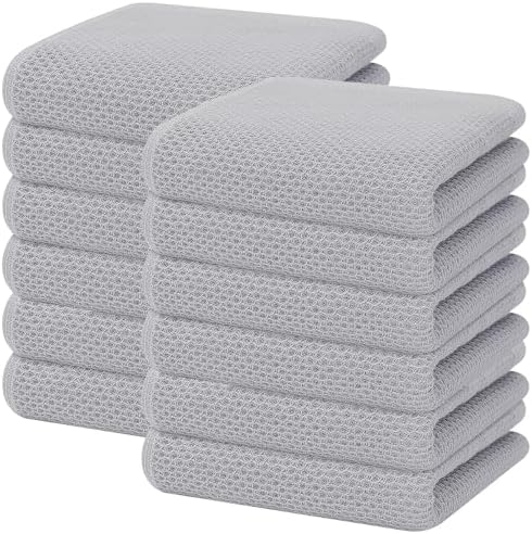 Homaxy 100% Cotton Waffle Weave Kitchen Dish Towels 12-Pack, Light Gray by Homaxy