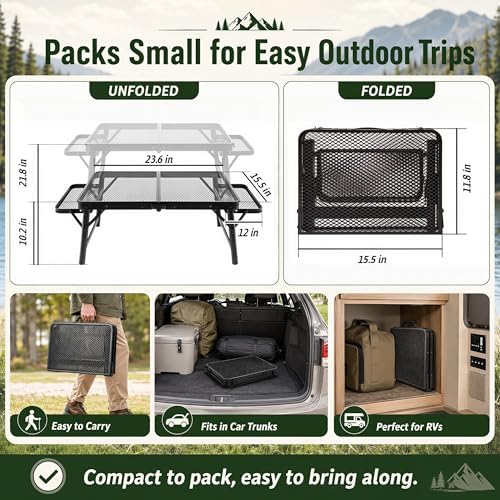 2.5 FT Picnic Table with 2 Wing Panels, Mesh Metal Folding Grill Table Height - Image 2