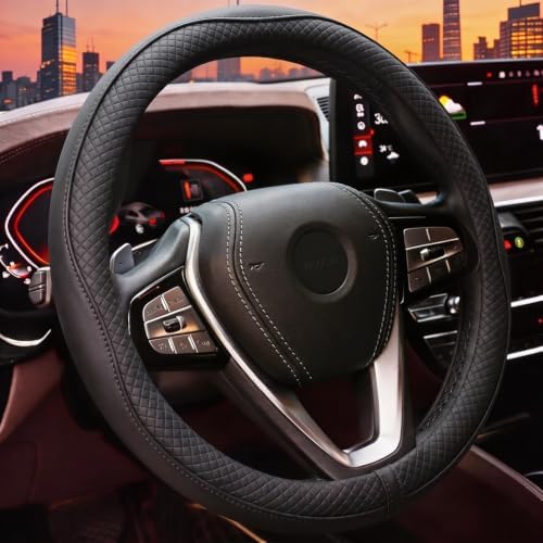 HOTOR Car Leather Steering Wheel Cover Universal 14.5"-15", Diamond Quilted by HOTOR