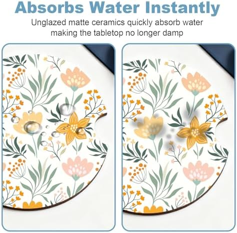 Ceramic Car Cup Holder Coasters Set of 2, 2.56 in Yellow Flower - Image 5