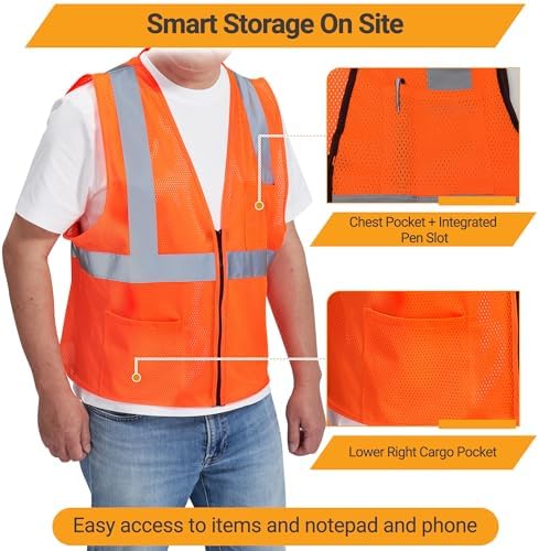 AYKRM 2 Pocket Mesh High Visibility Reflective Safety Vest - Image 4