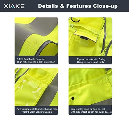 XIAKE 9 Pockets Class 2 High Visibility Reflective Safety Vest - Image 3