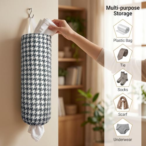 Plastic Bag Holder, Wall Mount Grocery Bag Dispenser, Yarn-dyed Houndstooth - Image 4
