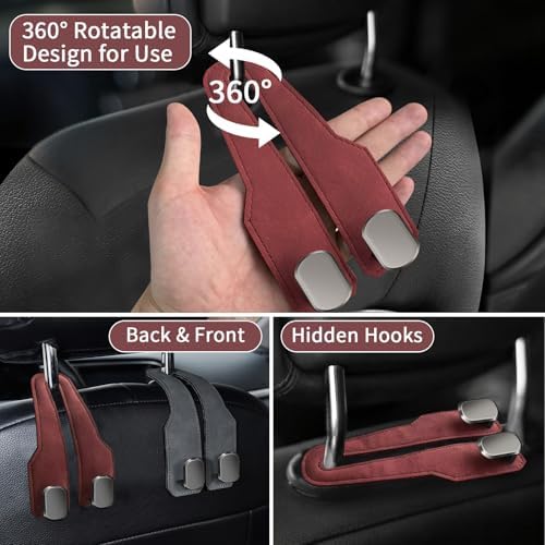 Car Purse Hook, Car Seat Headrest Hooks, Hot Pink Leather 4 Pack - Image 3