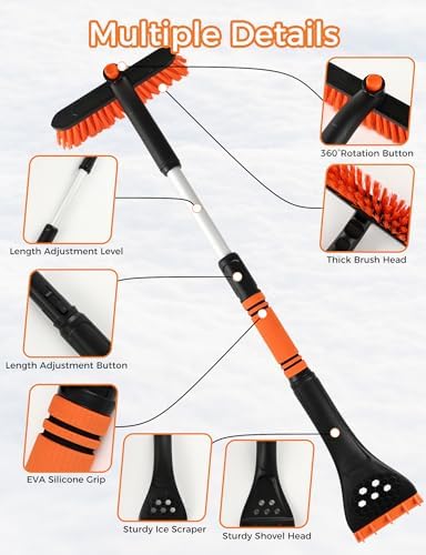 34" Extendable Ice Scrapers for Car Windshield 2-in-1 Snow Brush for Car Snow - Image 2