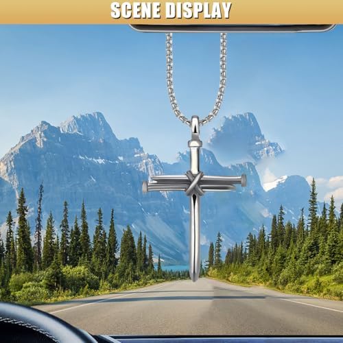 Nail Cross Pendant for Car Rearview Mirror, 3 Nails Metal Cross Car Rear View - Image 5