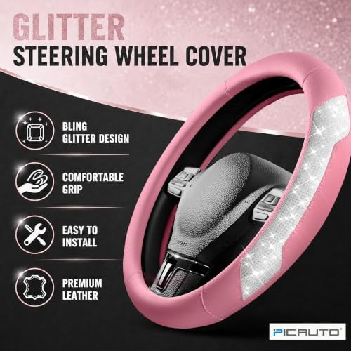 PIC AUTO Steering Wheel Cover, Sparkly Crystal Bling Glitter - Image 2