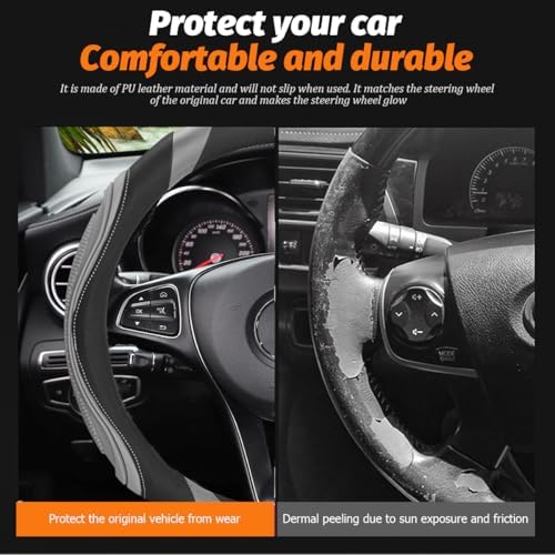 Osilly 15 Inch Artificial Leather Steering Wheel Cover, Light Gray - Image 4