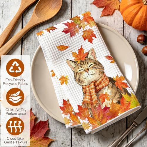 Fall Kitchen Towels, Cat Waffle Hand Towels 16x24 Inch 1-Pack - Image 3