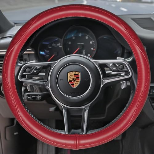 HAOKAY Top Grade Red Genuine Leather Steering Wheel Cover Women, Luxury - Image 2