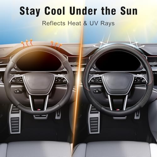 KAFEEK Steering Wheel Cover, Cooling Ice Silk Leather, 15 Inch - Image 4