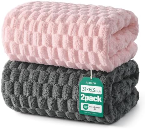 REDKISS Charcoal Gray Pink Microfiber Bath Towels Large, 2 Pack by REDKISSOnline