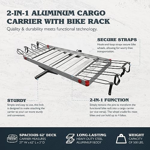 Tow Tuff Truck Hitch Cargo Carrier - 500 lb Aluminum 2-in-1 Rack - Image 6
