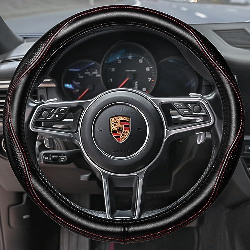 HAOKAY Top Grade Black Genuine Leather Steering Wheel Cover Women Men, Luxury - Image 2