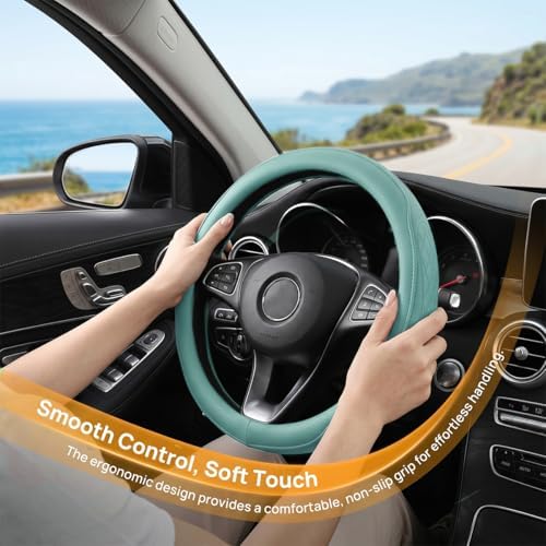 Zpana 14.5-15" Car Steering Wheel Cover, Breathable Leather, Tiffany Lane - Image 5