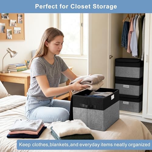 Bagnizer Large 22 Quart Linen Fabric Foldable Storage Bin Cube Organizer Basket - Image 3
