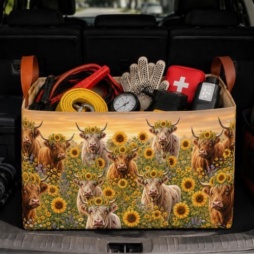 Highland Cow Car Trunk Organizer 20L Fold Auto Storage Basket by YGQZYYQ
