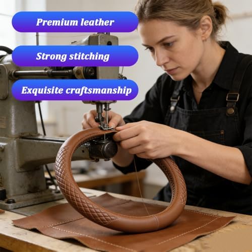 AUCELI 14.5-15 Inch Steering Wheel Cover Non-Slip Leather - Image 5