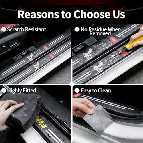 Car Door Sill Guards, Front & Rear Car Door Threshold Protector, Carbon Fiber & - Image 6