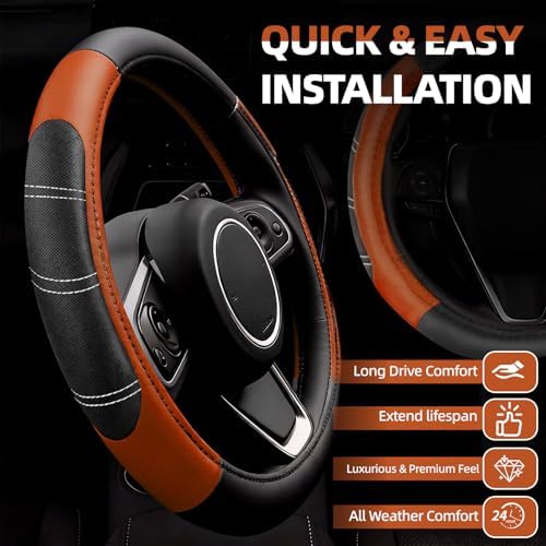 NBTEPEM 6 Pcs Brown Steering Wheel Cover Set, Sport Microfiber Leather Steering - Image 2