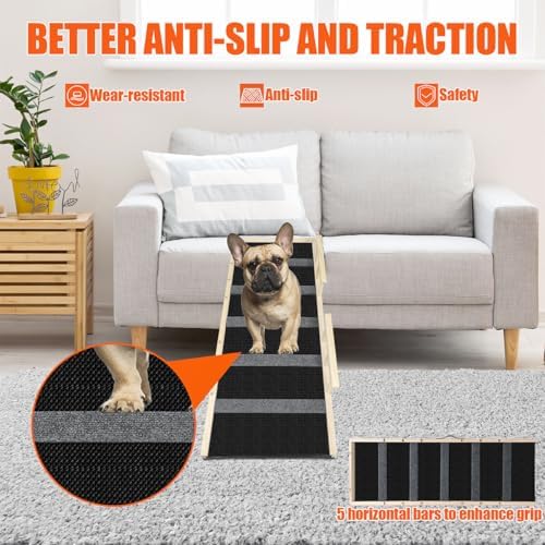GaliGali Dog Ramp Adjustable Portable Folding Pet Ramp Grey 43.3" Long - Image 4