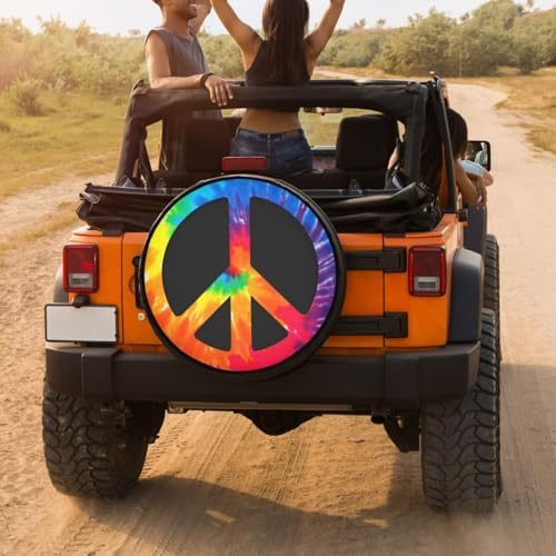Chic Tie Dye Peace Sign Spare Tire Cover Dust-Proof Wheel Tire Cover Fit Trailer - Image 4