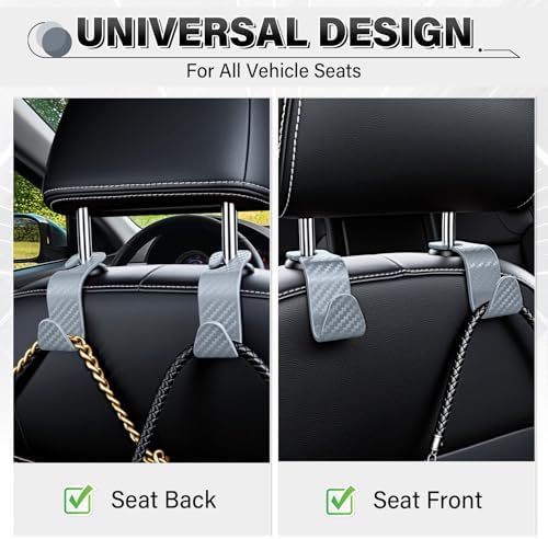 SINGARO Universal 4 Pack Car Seat Headrest Purse Hook, Carbon Fiber Back Seat - Image 4