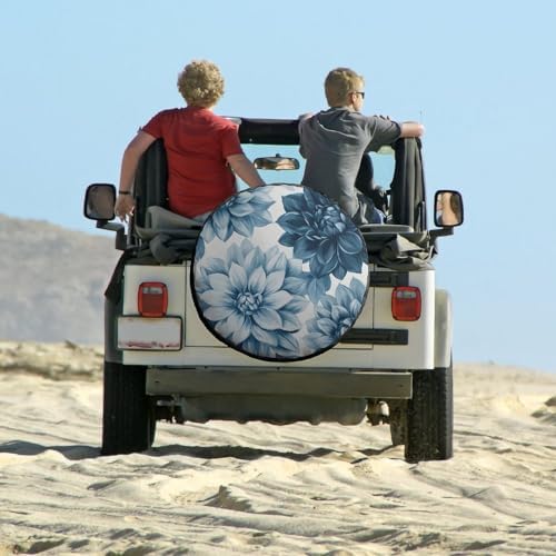 Camper Spare Tire Cover Blue and Grey Dahlia Flower Wheel Protectors - Image 6