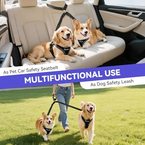Pawaboo Dog Seat Belt for Car, Y Shape Two Dog Cars Harness for Cars Travel - Image 4