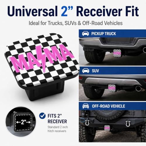 Trailer Hitch Covers Pink Checkered Mama Heavy Duty 2 Inch Hitch Cover - Image 4