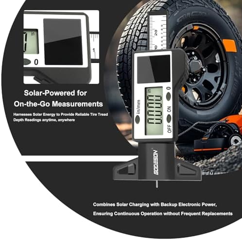 GODESON Digital Tire Tread Depth Gauge, Solar & Battery Power, Inch/MM Display - Image 4