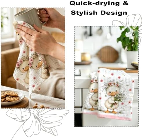 2 Pcs Cute Duck Kitchen Towels, Floral Soft Absorbent Hand Tea Towels - Image 6