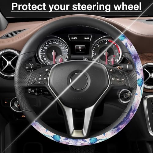Purple FlowerSteering Wheel Cover Neoprene Material Most Cars Men&Women - Image 5