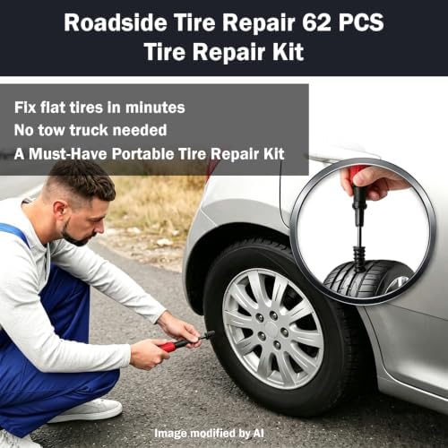 62 Pcs Tire Plug Kit Screw Type Tubeless Puncture Repair Tool - Image 2