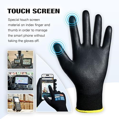 KAYGO Safety Work Gloves, PU Coated, 2-Finger Touchscreen - Image 2
