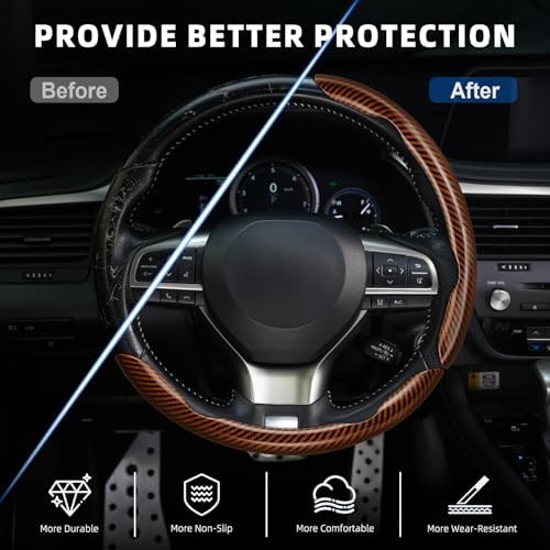 Amiss 3pcs Carbon Fiber Anti-Skid Steering Wheel Cover, Waterproof Design - Image 4