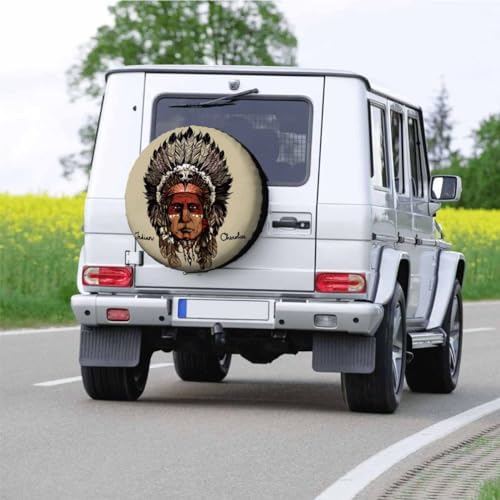 Indian Cherokee Spare Tire Cover Warrior Art Culture Chief Hand Drawing Head - Image 5