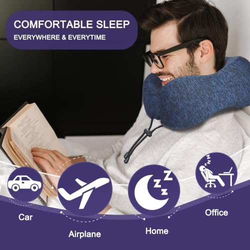 napfun Neck Pillow for Travel, Memory Foam Airplane Pillow, Full Dark Blue - Image 5