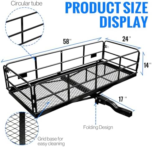 LWTURMRT Hitch Mount Cargo Carrier Basket 58"x24"x14''+Waterproof Bag+Net - Image 5