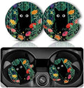 Yonlevres Car Coasters for Cup Holders, Flower Black Cat, 2 Pack by Yonlevres
