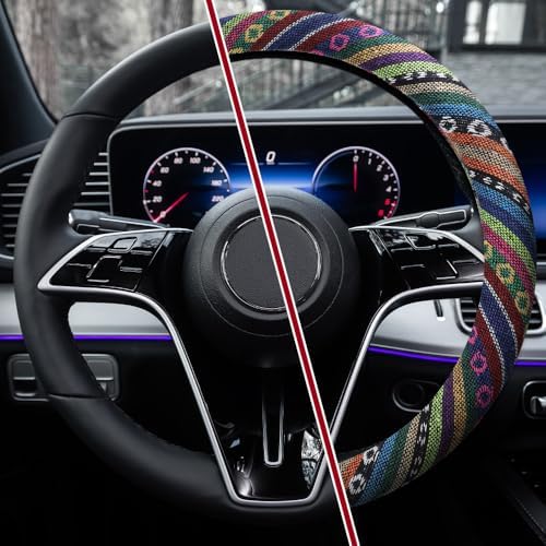 Boho Steering Wheel Cover, 14.5-15" Anti-Slip Flax - Image 5