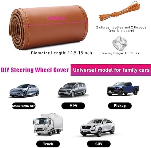 Ziciner Genuine Leather Steering Wheel Cover, Stitch on Wrap, Breathable - Image 2